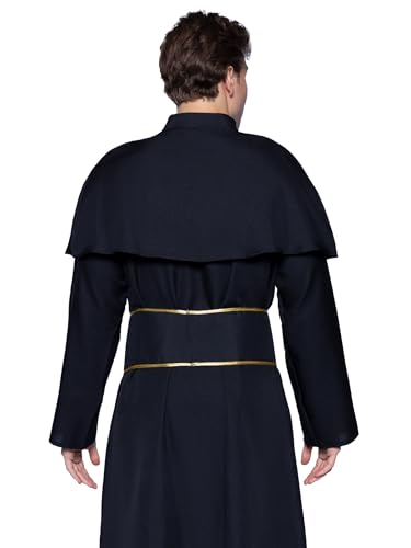 Priest Costume with Robe, Belt, MED/LGE, Black