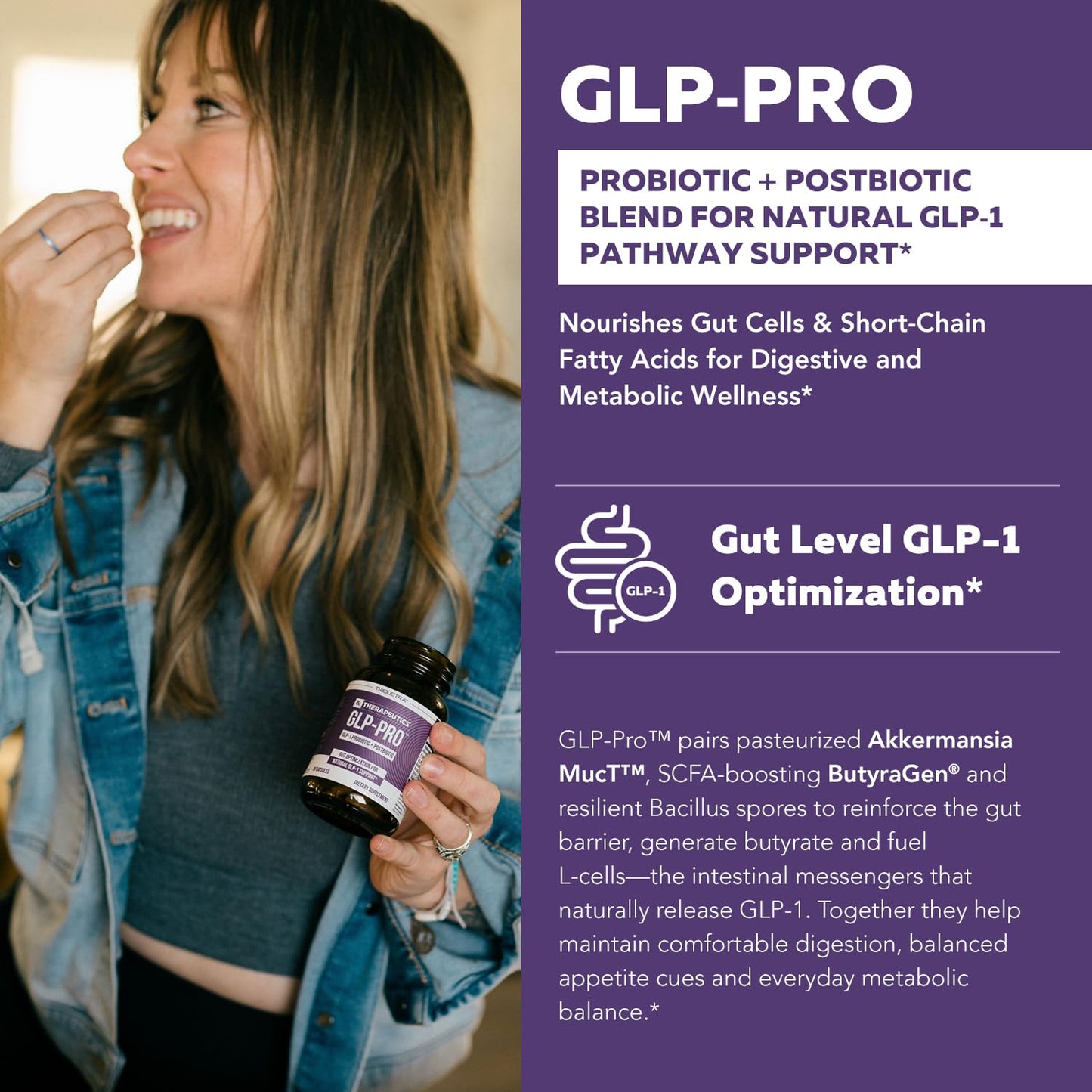 GLP-Pro™: Probiotic & Postbiotic Blend for Natural GLP-1 Support — Akkermansia MucT™, ButyraGen® Butyrate Generator & Spore Bacillus — Healthy Appetite, SCFA & Metabolic Balance — 30 Count