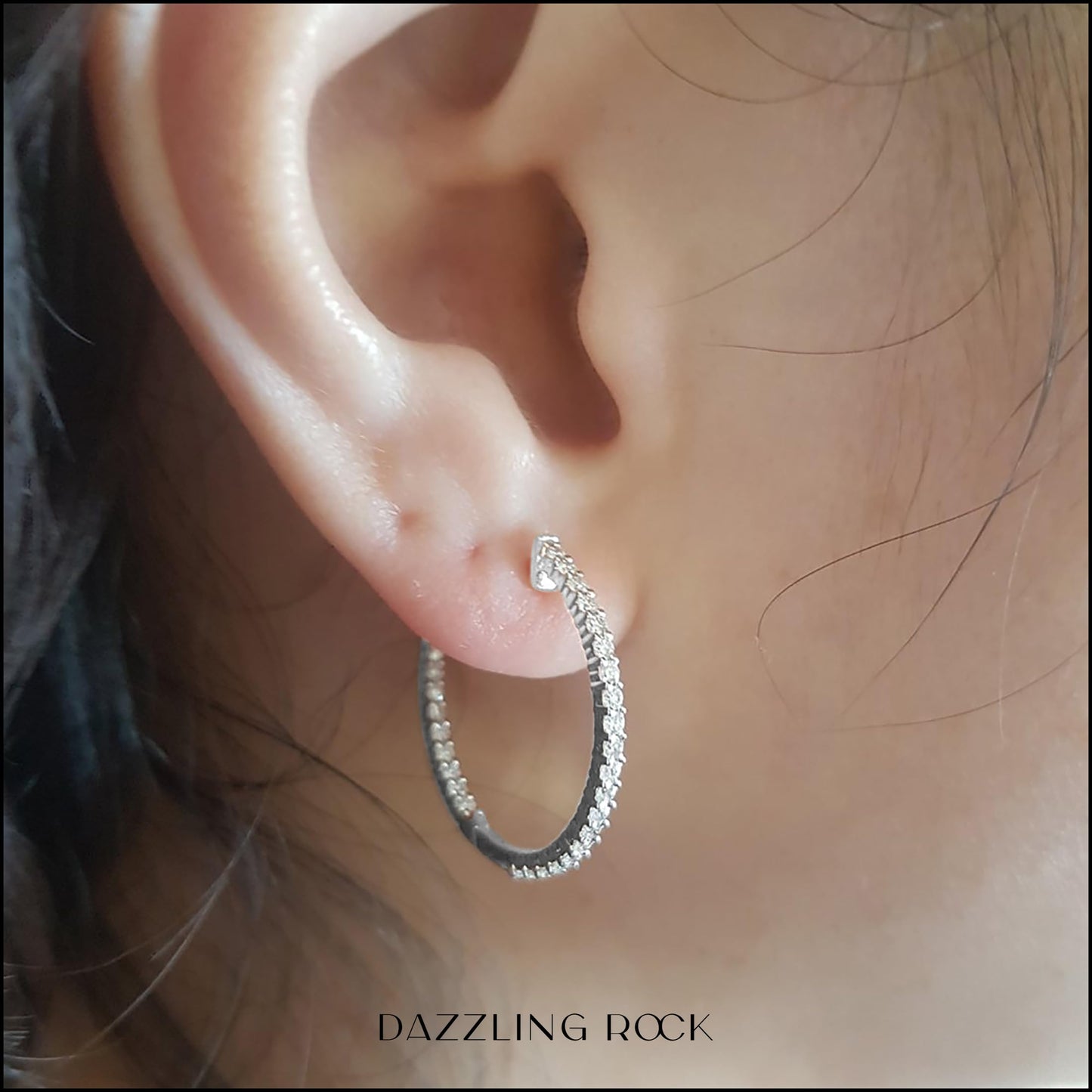 Dazzlingrock Collection 0.90 Cttw Round Lab Grown White Diamond Women In and Out Hoop Earrings, 18K Solid White Gold
