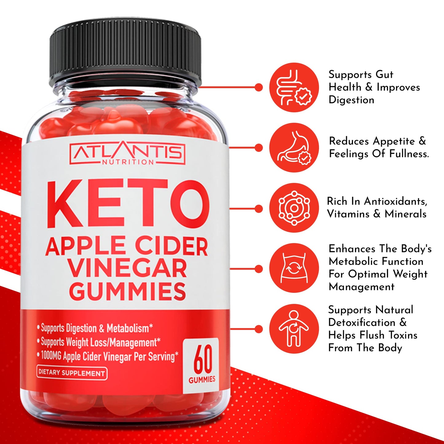 Keto ACV Gummies for Weight Loss - Apple Cider Vinegar Gummies Formulated to Support Advanced Weight Loss, Digestion, Detox & Cleansing, Made with 1000MG ACV Per Serving - 60 Count