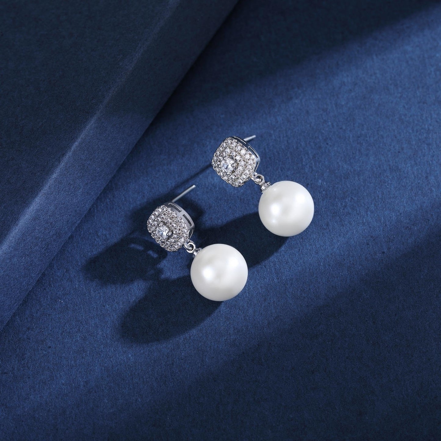 Shell Pearl Earrings White Sterling Silver Dangling Drop with Velvet Gift Box