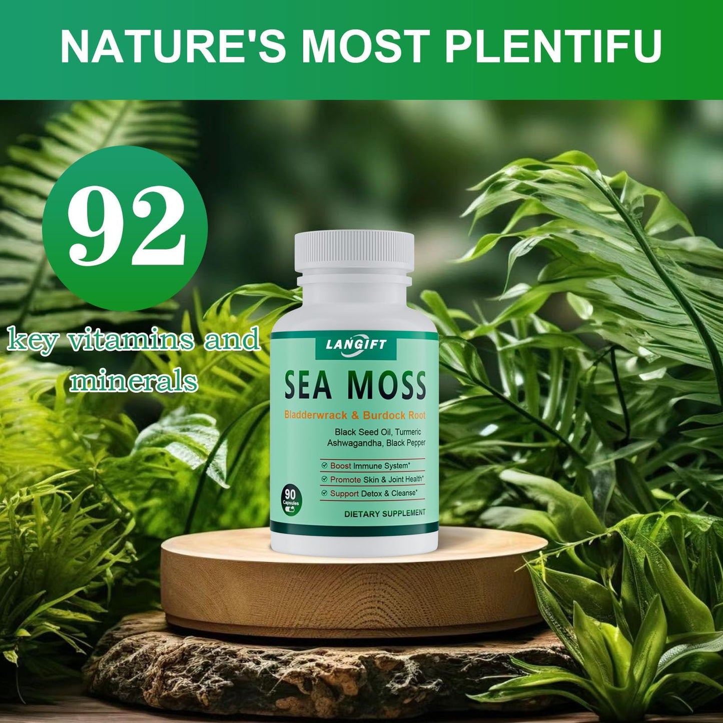 Sea Moss Capsules Advanced with Burdock Root, Bladderwrack & Muira Puama for Immunity, Anti-Aging & Joint Supplement - Superfood Sea Moss Supplements w/Black Seed Oil, for Men and Women-9000mg