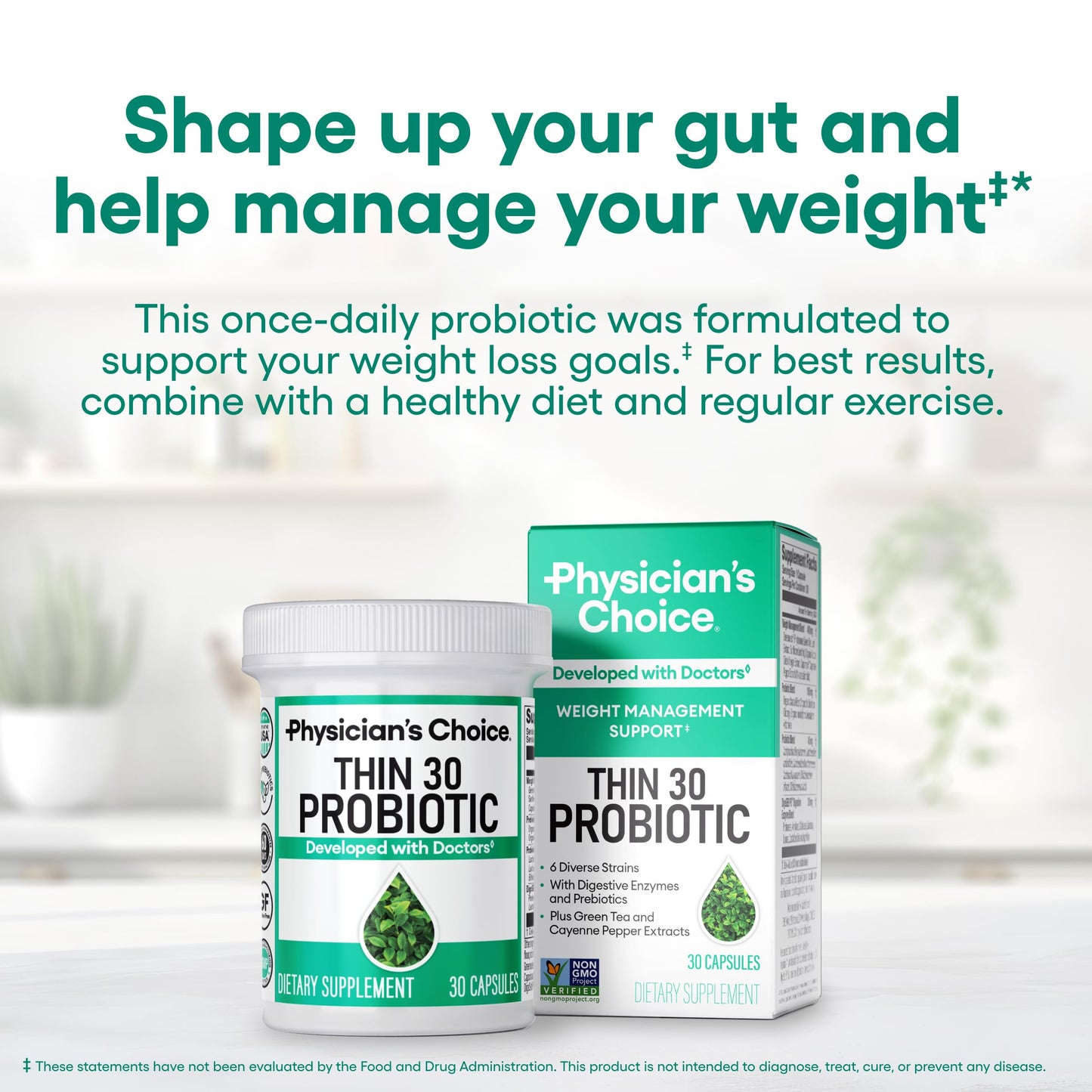 Physician's CHOICE Probiotics for Weight Management & Bloating - 6 Probiotic Strains - Prebiotics - Key ingredient Cayenne - Supports Gut Health - Weight Management for Women & Men - Green Tea - 84 CT