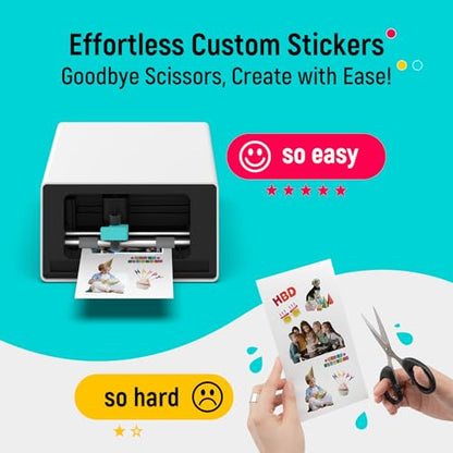 Color Sticker Printer & Cutting Machine - All-in-One Sticker Maker for DIY Crafts, Custom Labels & Gifts. Thermal Dye-Sublimation Photo Printer, 300 DPI, Precise AI Auto-Cutting