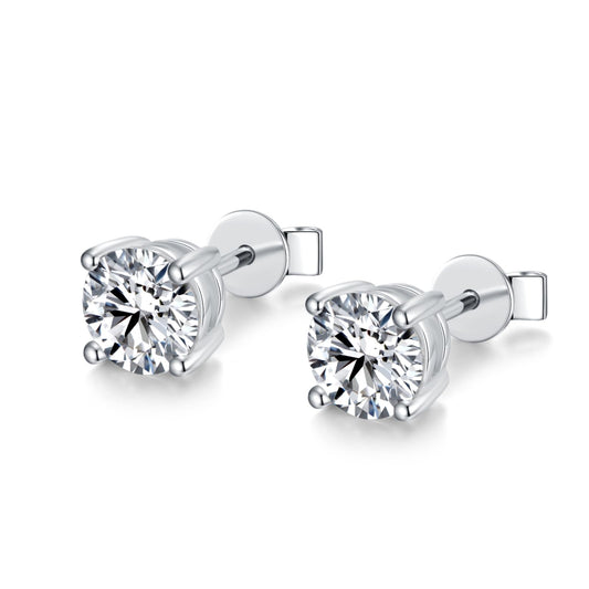 BLINGDIARY Moissanite Stud Earrings, 925 Sterling Silver 18K White Gold Plating Studs for Women Men, Jewelry Engagement Earrings(2cts/pair, 6.5mm each)