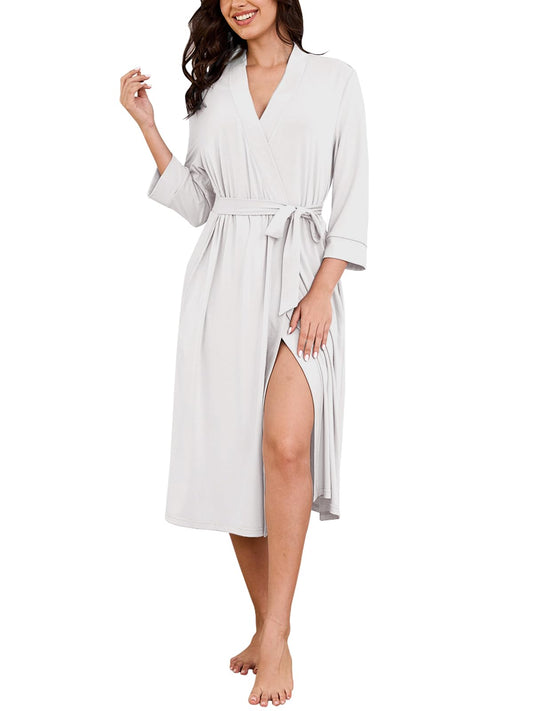 Kimono Robe Deluxe Knit Bathrobe Lightweight Soft Sleepwear V Neck Ultimate Comfort Warmth Perfect House Robe