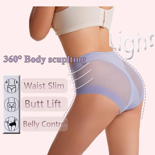 Female Briefs,Women's Panties,Ice Silk Breathable Briefs Tummy Control Butt Lifter Mid Waist Slimming Shaping Briefs (L, Black, Skin, Blue)
