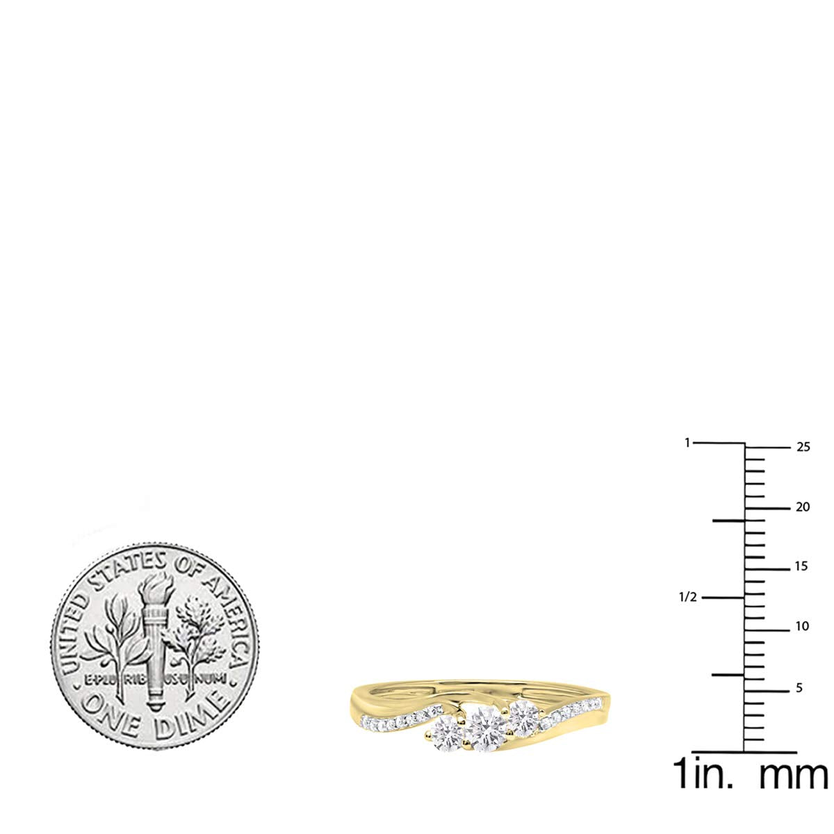 Dazzlingrock Collection 0.50 Cttw Round Lab Grown White Diamond 3 Stone Women Engagement Ring, 18K Solid Yellow Gold, Size 6.5