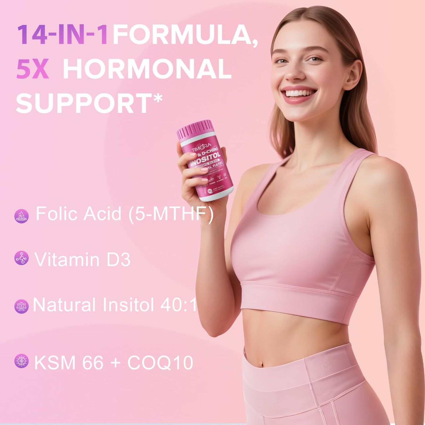 TIMORA Premium 10-in-1 Myo-inositol & D-Chiro Inositol Supplement for Women, Small Capsules for Hormone Balance & Ovarian Support, Skin Health, Plus Folate and Vitamin D - Ideal 40:1 Ratio