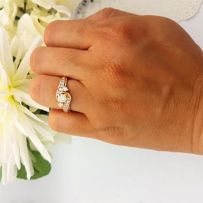 Dazzlingrock Collection 1.00 Cttw Round Lab Grown White Diamond Women Swirl Engagement Ring Set in 18K Solid Rose Gold, Size 7.5