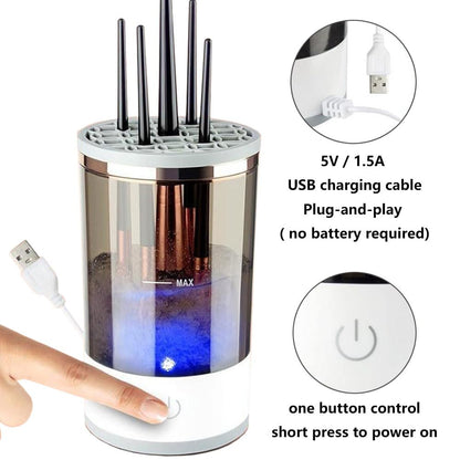 Electric Makeup Brush Cleaner Machine with Makeup Brush Cleaning Mat, Portable Cosmetic Brush Cleaner with Makeup Brush Holder, Automatic Spinning Makeup Brush Cleaner for All Size Makeup Brushes