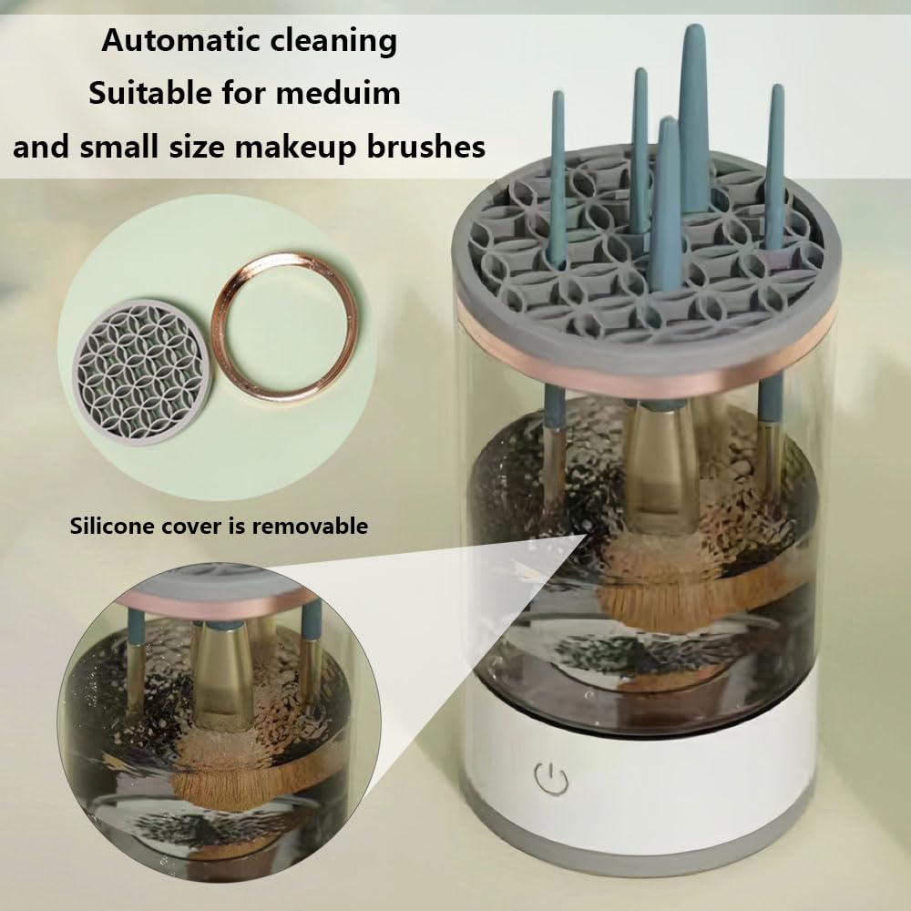 Electric Makeup Brush Cleaner Machine with Makeup Brush Cleaning Mat, Portable Cosmetic Brush Cleaner with Makeup Brush Holder, Automatic Spinning Makeup Brush Cleaner for All Size Makeup Brushes