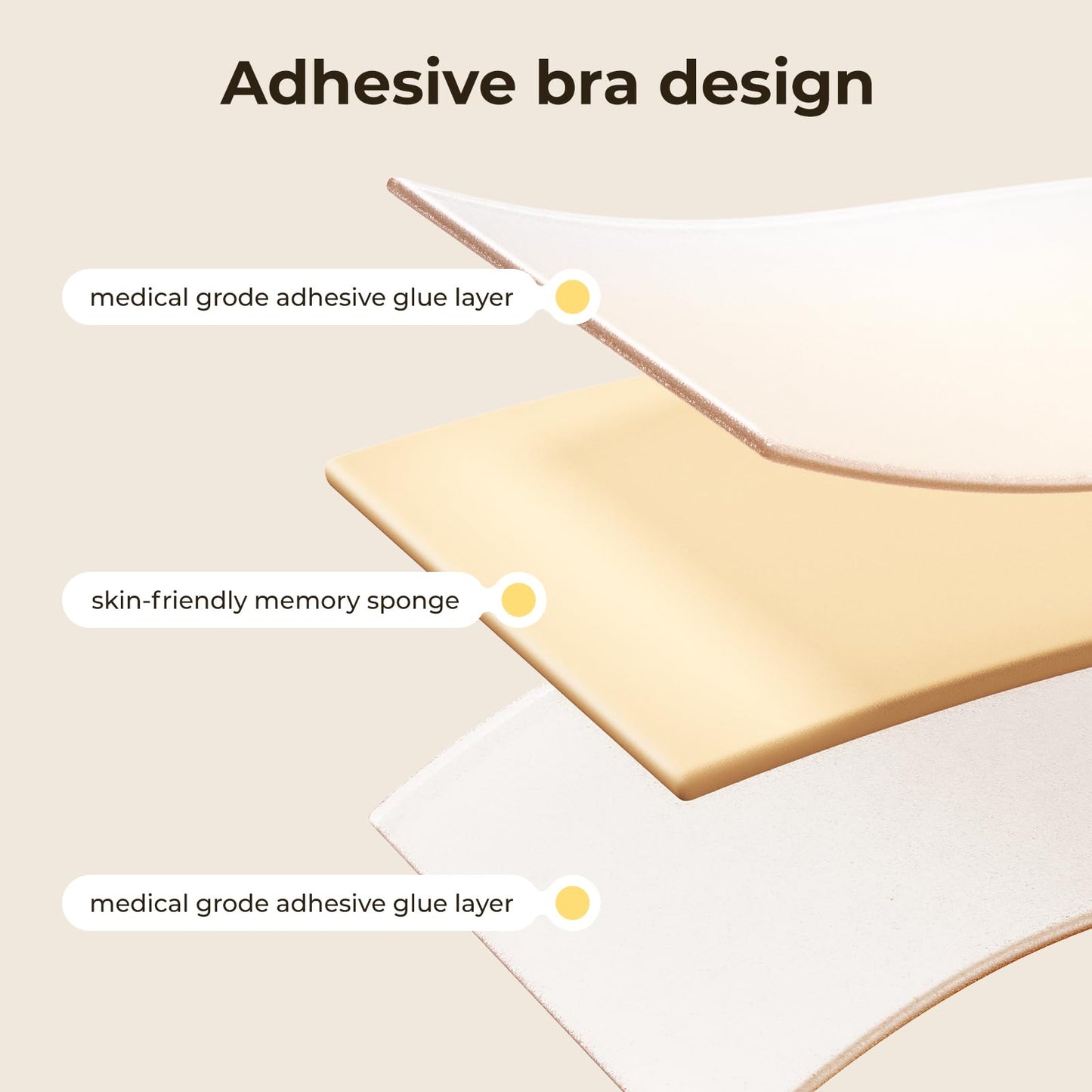Double Sided Sticky Bra Push Up, Invisible Bra Pad Inserts for large breasts, Adhesive Bra for Bikini Swimsuit (Beige, Large)