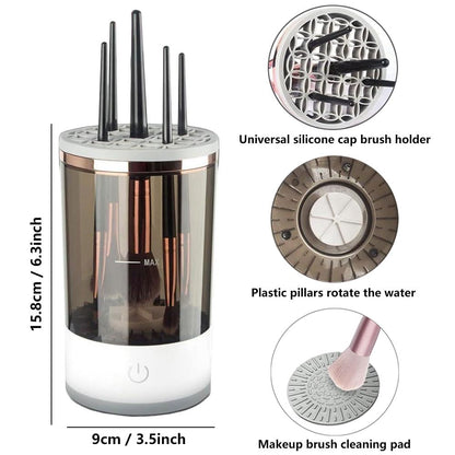 Electric Makeup Brush Cleaner Machine with Makeup Brush Cleaning Mat, Portable Cosmetic Brush Cleaner with Makeup Brush Holder, Automatic Spinning Makeup Brush Cleaner for All Size Makeup Brushes