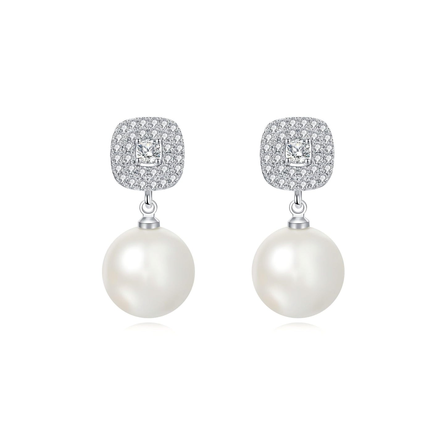 Shell Pearl Earrings White Sterling Silver Dangling Drop with Velvet Gift Box