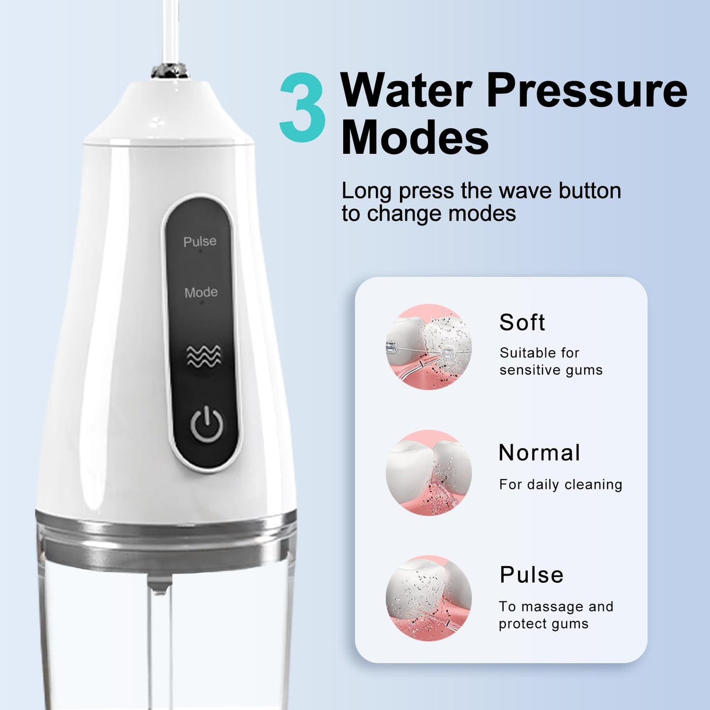 Portable Water Dental Flosser with 4 Jet Tip, 3 Mode Cordless Rechargeable Teeth Cleaner, Powerful Waterproof Dental Floss for Home Travel