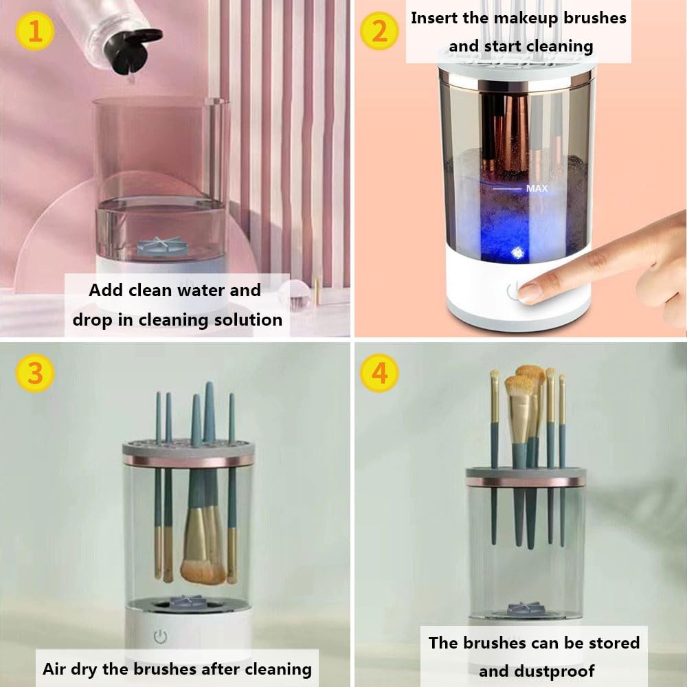 Electric Makeup Brush Cleaner Machine with Makeup Brush Cleaning Mat, Portable Cosmetic Brush Cleaner with Makeup Brush Holder, Automatic Spinning Makeup Brush Cleaner for All Size Makeup Brushes