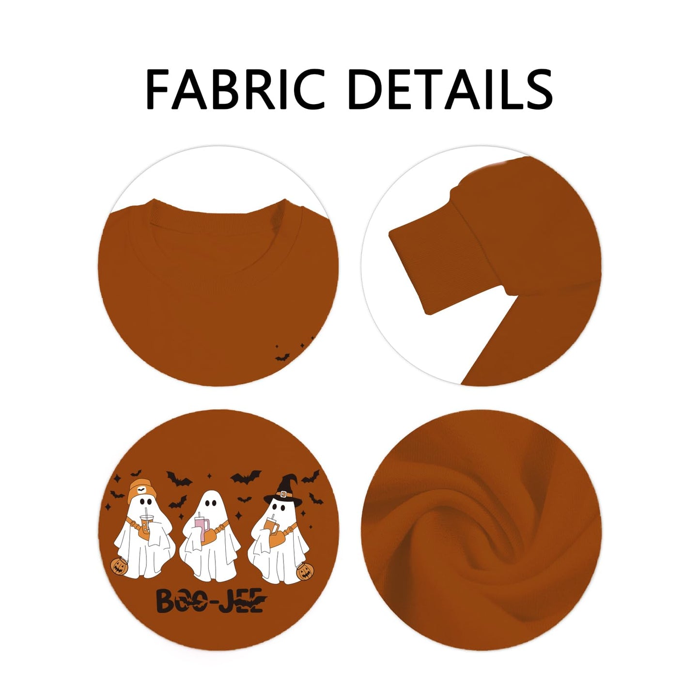 Halloween Sweatshirts for Women Cute Ghost Spooky Season Sweatshirt Long Sleeve Crewneck Graphic Tees Khaki