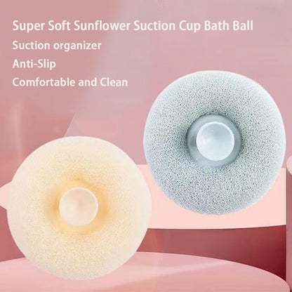 Suction Cup Bath Ball, Super Soft Sunflower Suction Cup Bath Ball Shower Sponge Exfoliating Shower Ball Bath Sponges Shower Loofah Sponges to Scrub Body and Enjoy Shower Apricot & Blue