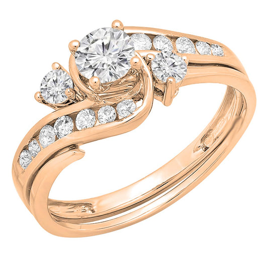 Dazzlingrock Collection 1.00 Cttw Round Lab Grown White Diamond Women Swirl Engagement Ring Set in 18K Solid Rose Gold, Size 7.5