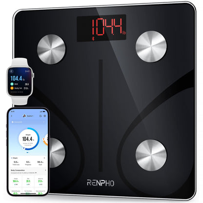 Extra-High Capacity Smart Bathroom Scale with Ultra Wide Platform 12 x 12 inches, Body Fat Scale with Large LED Display, Health Monitor Sync App, Elis 1 L