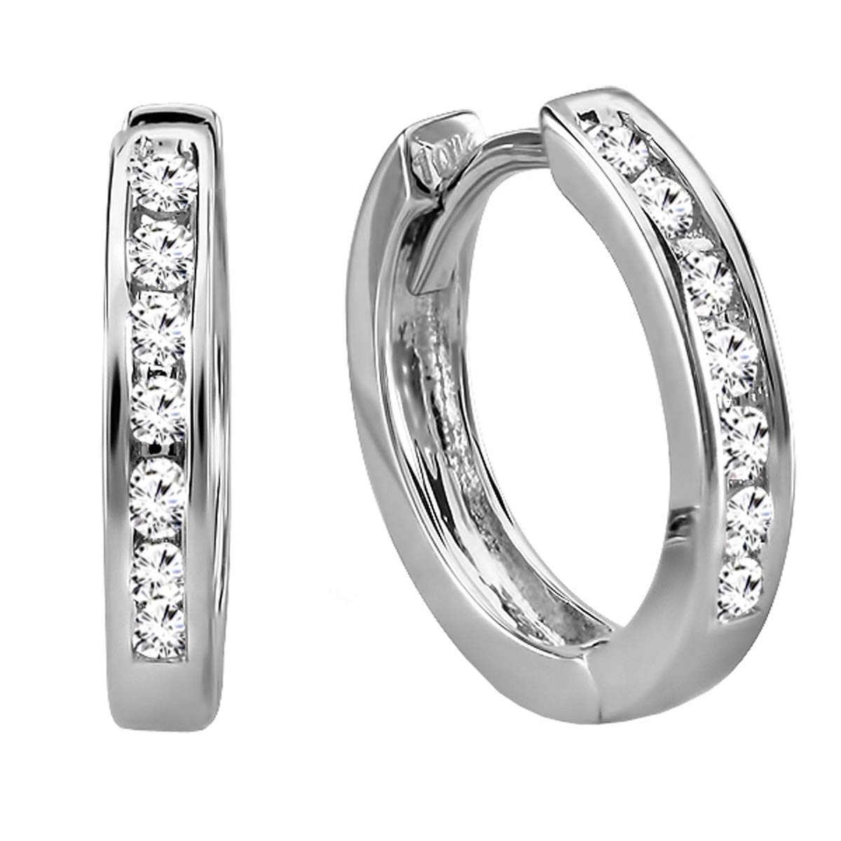 Dazzlingrock Collection 0.18 Cttw Small Round Lab Grown White Diamond Huggie Hoop Earrings, 18K Solid White Gold