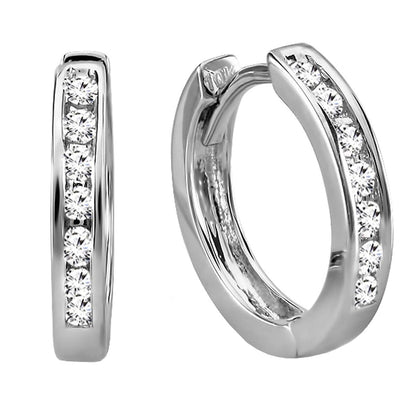 Dazzlingrock Collection 0.18 Cttw Small Round Lab Grown White Diamond Huggie Hoop Earrings, 18K Solid White Gold