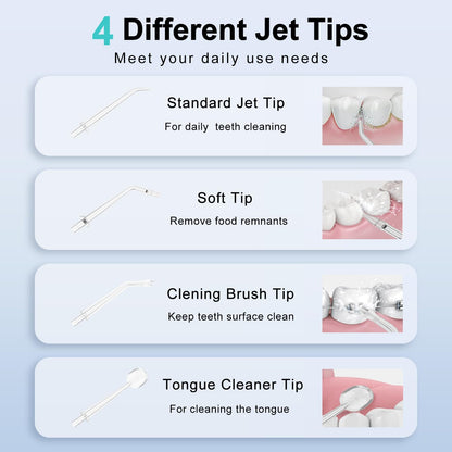 Portable Water Dental Flosser with 4 Jet Tip, 3 Mode Cordless Rechargeable Teeth Cleaner, Powerful Waterproof Dental Floss for Home Travel