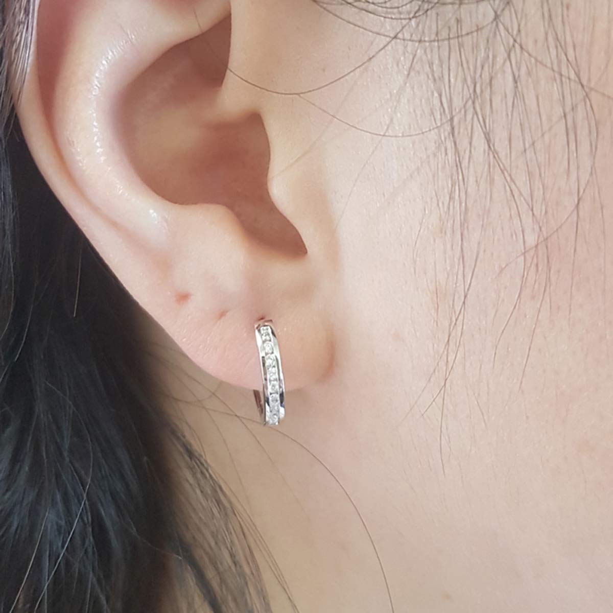 Dazzlingrock Collection 0.18 Cttw Small Round Lab Grown White Diamond Huggie Hoop Earrings, 18K Solid White Gold