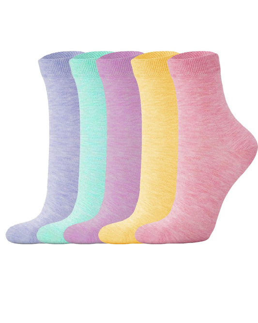 5 Pairs Crew Socks for Women Cotton Casual Soft,Above Ankle Crew Stretch Socks for Girls Size 5-9 (US, Numeric, 5, Regular, Regular, Standard, 5 Color)