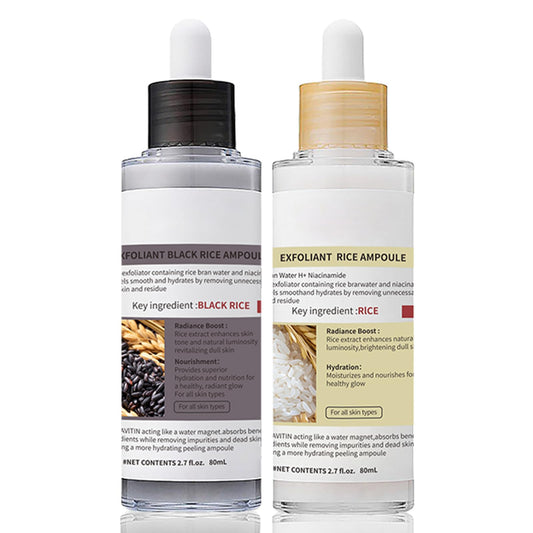 Black and White Rice Peeling, Soft Rice Exfoliating Face and Body, New glow rice Black and White Rice Exfoliant Duo Ampoule Set for All Skin Types, Gentle Peel & Deep Hydration 2 Pack (2.7 fl oz Each)