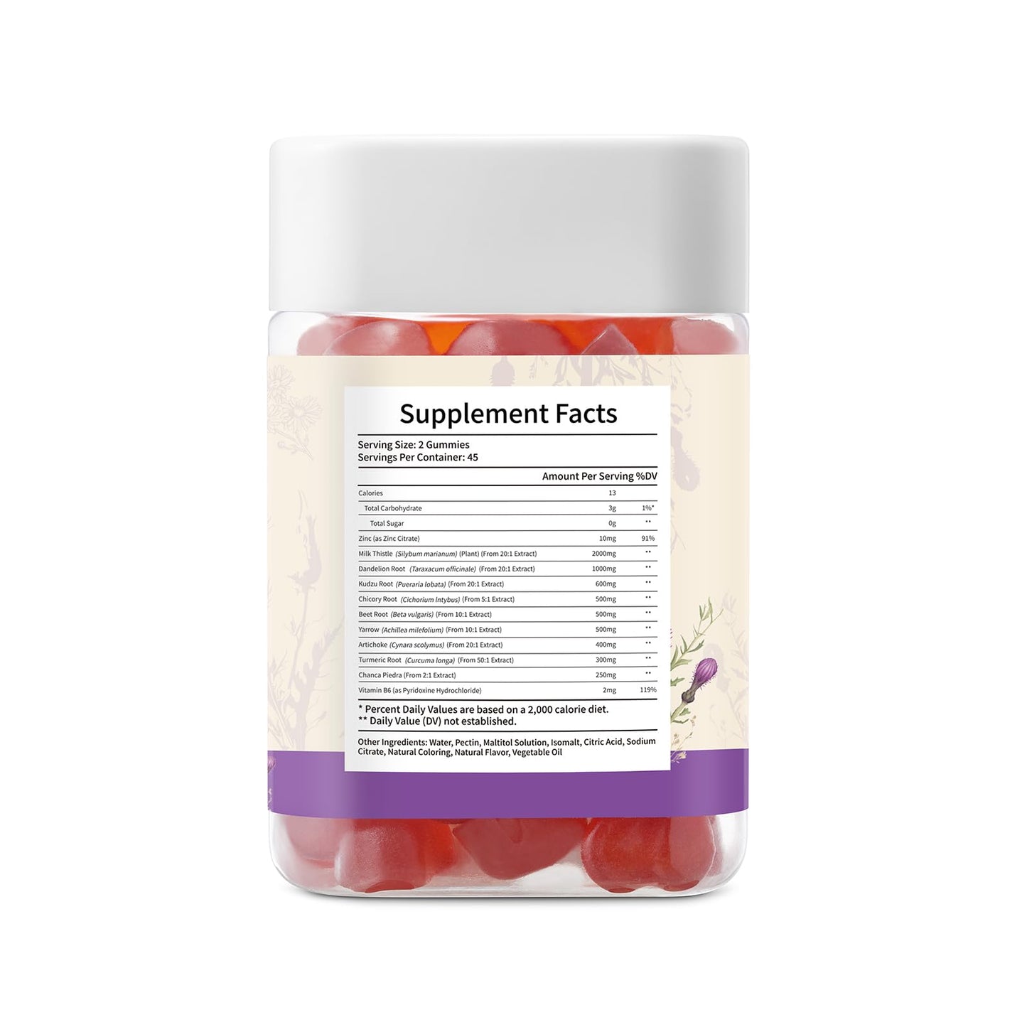 Milk Thistle Gummies with 2000MG Extract, Liver Health Support Gummies, Silymarin Milk Thistle Supplement with Artichoke, Dandelion, Turmeric Curcumin, No Sugar, for Adults, Vegan, 90 Count