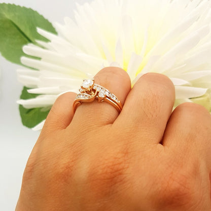 Dazzlingrock Collection 1.00 Cttw Round Lab Grown White Diamond Women Swirl Engagement Ring Set in 18K Solid Rose Gold, Size 7.5