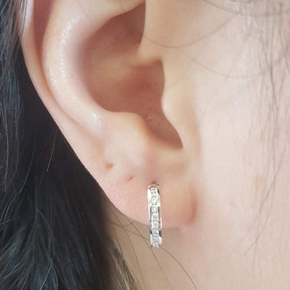 Dazzlingrock Collection 0.18 Cttw Small Round Lab Grown White Diamond Huggie Hoop Earrings, 18K Solid White Gold
