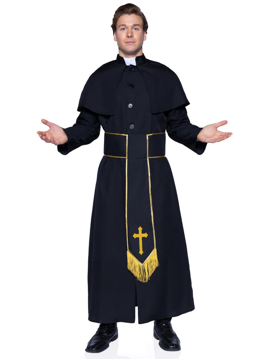 Priest Costume with Robe, Belt, MED/LGE, Black