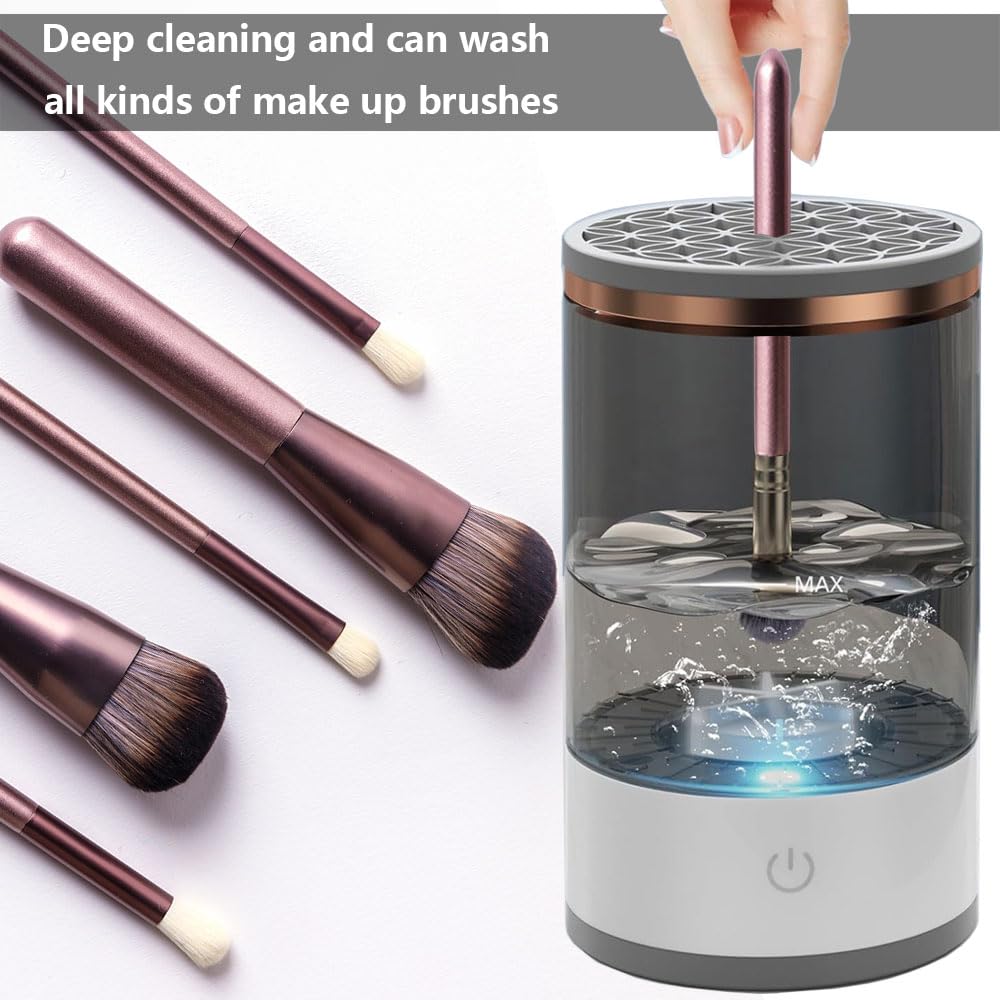 Electric Makeup Brush Cleaner Machine with Makeup Brush Cleaning Mat, Portable Cosmetic Brush Cleaner with Makeup Brush Holder, Automatic Spinning Makeup Brush Cleaner for All Size Makeup Brushes
