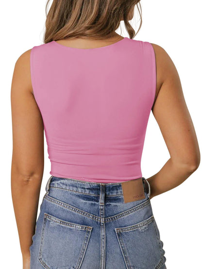 PINKMSTYLE Womens Sleeveless Square V-Neck Tops Tight Shirts Casual Summer Tank Tops Pirouette X-Large