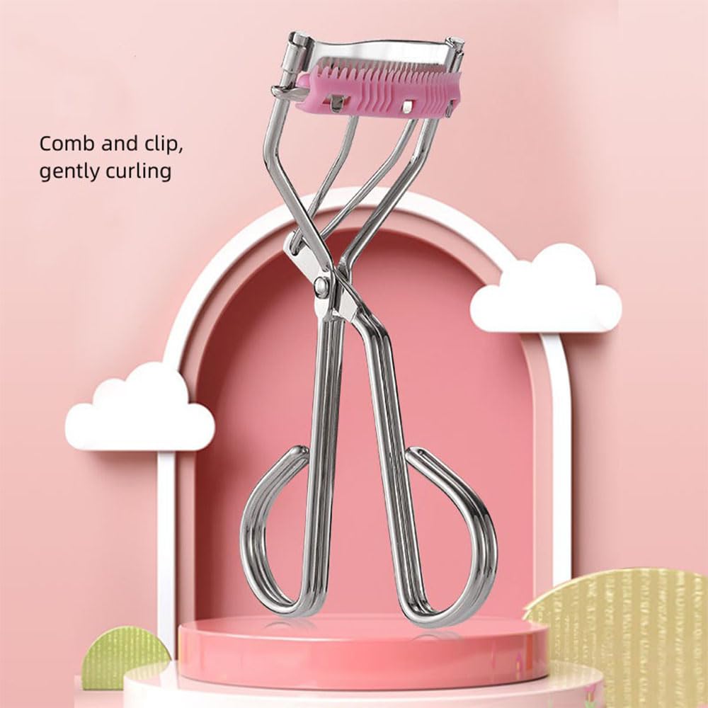 Eyelash Curlers with Small Eyelash Comb & Refill Pads, High On Lash Curler Stainless Steel Eyelash Makeup Tool for Eye-Opening & Lifted Lashes, Wide Angle Beauty Curling Natural Styling