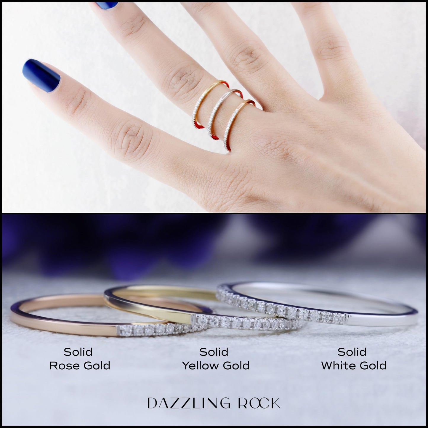 Dazzlingrock Collection 0.08 Cttw Womens Diamond Wedding Band – Real Round Natural White Diamond Minimalist Thin Stackable Ring for Her in 10K Solid Yellow Gold, Size 7