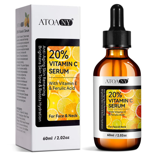Vitamin C Serum For Face & Neck, Anti Aging & Wrinkle Facial Serum with Vitamin C, Ferulic Acid, Vitamin E, Boost Skin Collagen,Hydrate & Plump Skin, 60ml