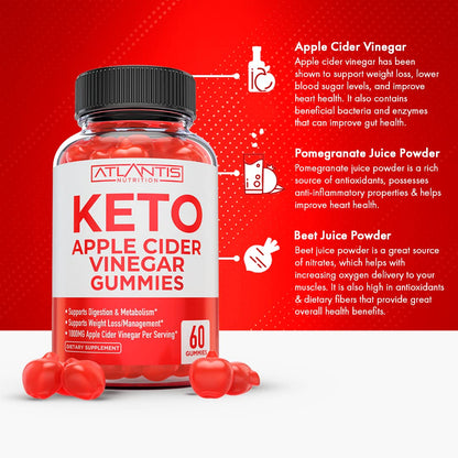 Keto ACV Gummies for Weight Loss - Apple Cider Vinegar Gummies Formulated to Support Advanced Weight Loss, Digestion, Detox & Cleansing, Made with 1000MG ACV Per Serving - 60 Count
