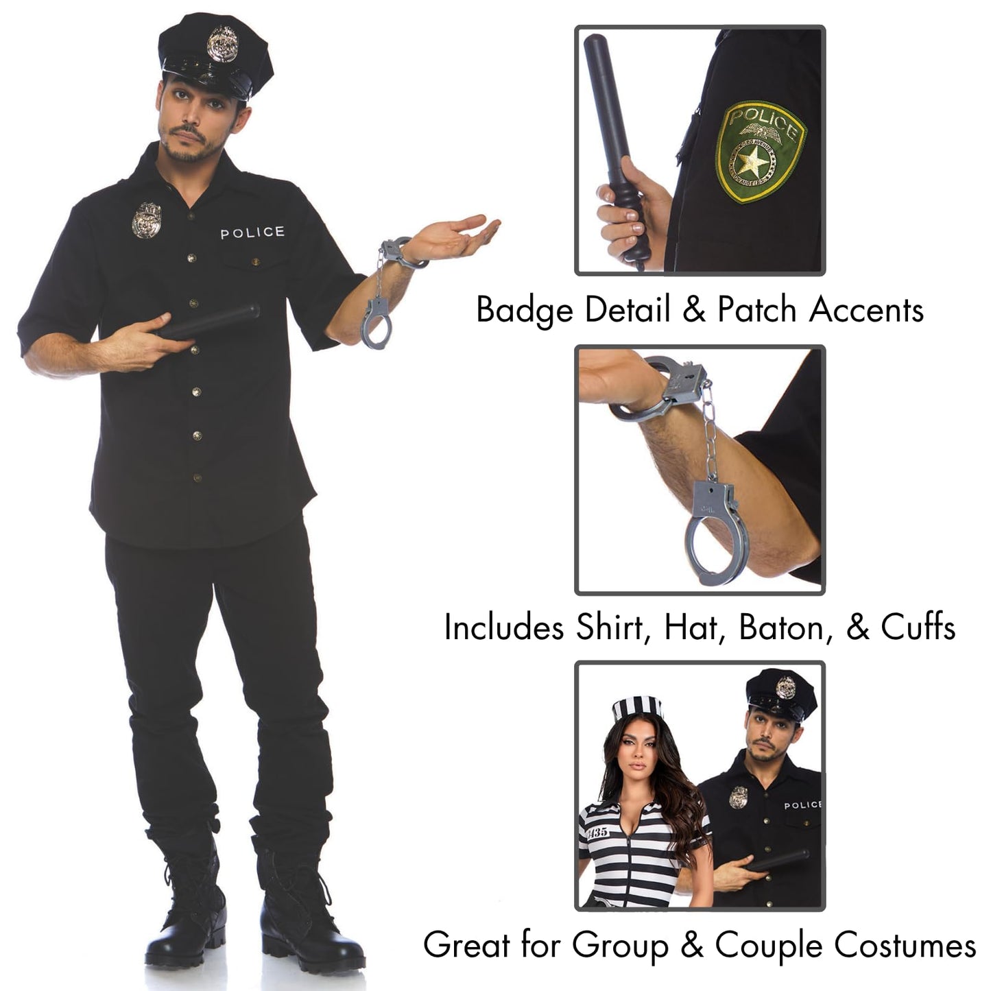 Police Adult Sized Costumes, Black, X-Large US