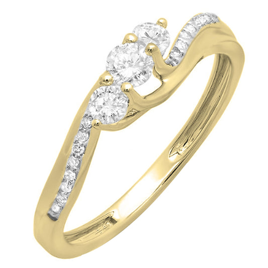Dazzlingrock Collection 0.50 Cttw Round Lab Grown White Diamond 3 Stone Women Engagement Ring, 18K Solid Yellow Gold, Size 6.5