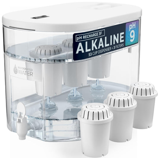 Alkaline Countertop Water Filter Dispenser, Large 52-Cup Capacity, Mineralized Alkaline Water, BPA-Free, 96 Gallons/Filter (White, 3 Filters Included)