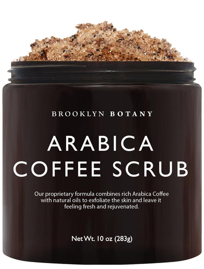 Brooklyn Botany Arabica Coffee Body Scrub - Moisturizing and Exfoliating for Body, Face, Hand, Foot - Fights Stretch Marks, Fine Lines, Wrinkles - Great Gifts for Women & Men - 10 oz