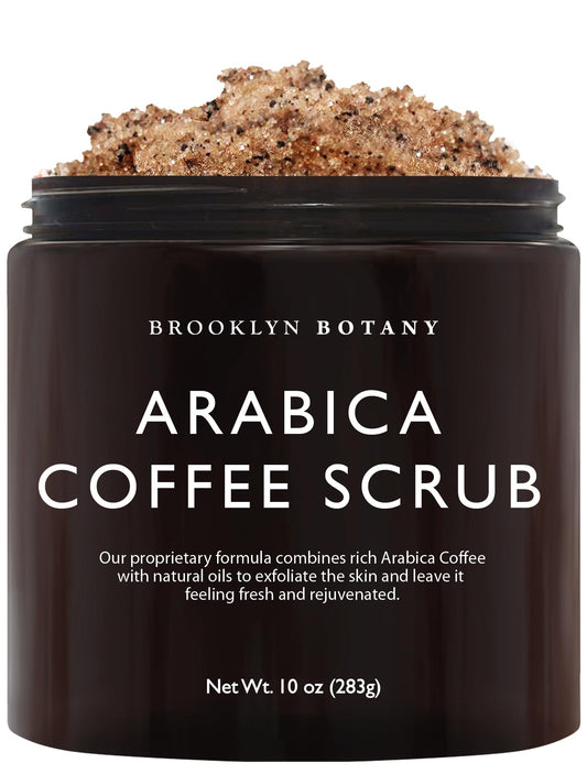 Brooklyn Botany Arabica Coffee Body Scrub - Moisturizing and Exfoliating for Body, Face, Hand, Foot - Fights Stretch Marks, Fine Lines, Wrinkles - Great Gifts for Women & Men - 10 oz