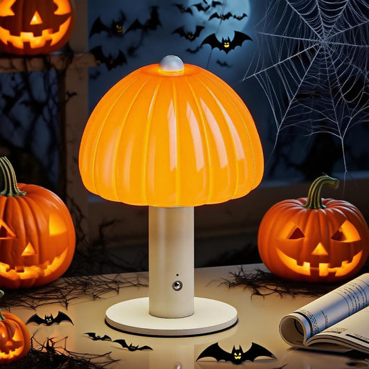 Touch Bedside Table Lamp Cordless Lamp, Glass Pumpkin Lamp Portable Desk Lamp, 4000mAh Cordless Rechargeable, 3-Color Dimmable for Dorm Living Room, Aesthetic Home Decor
