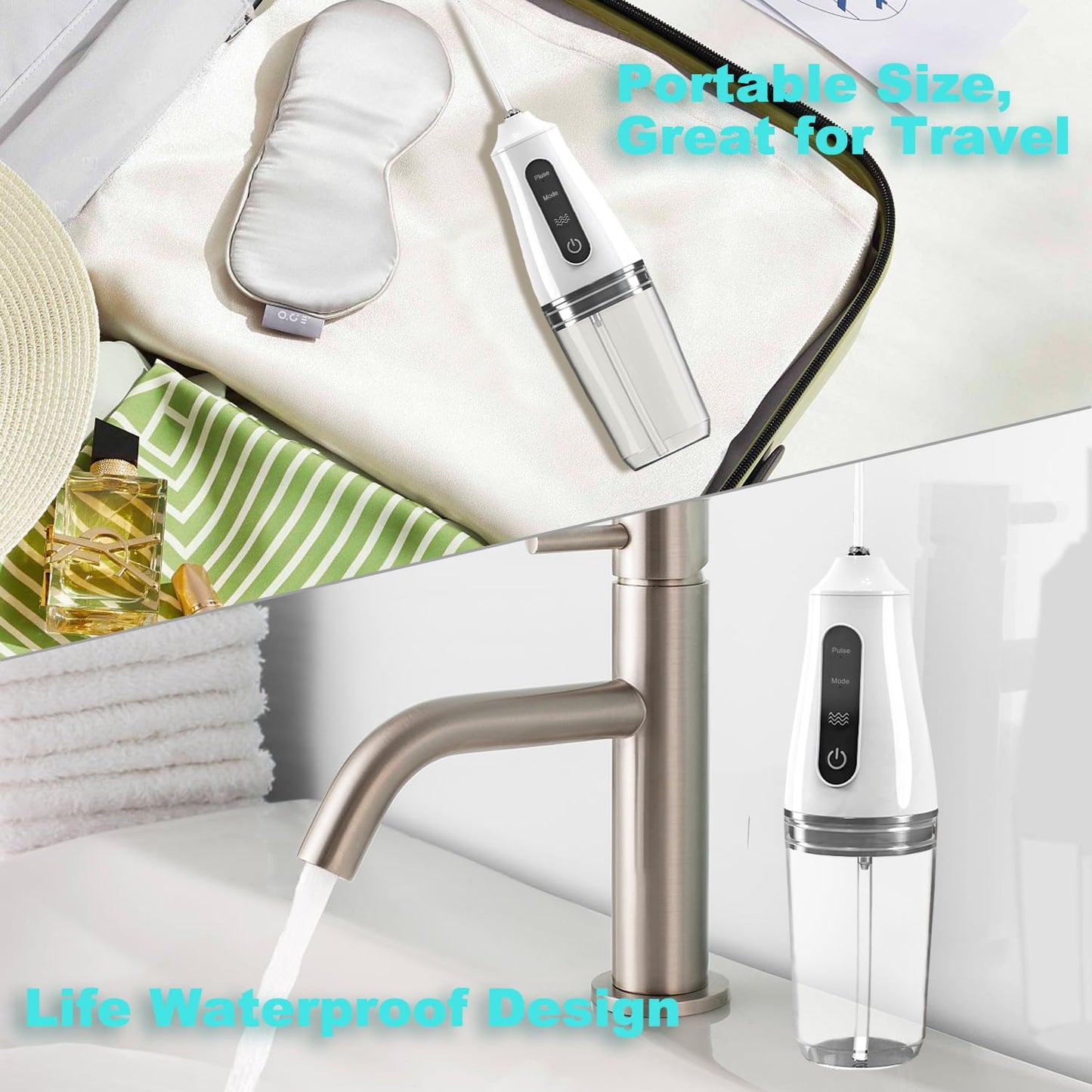 Portable Water Dental Flosser with 4 Jet Tip, 3 Mode Cordless Rechargeable Teeth Cleaner, Powerful Waterproof Dental Floss for Home Travel