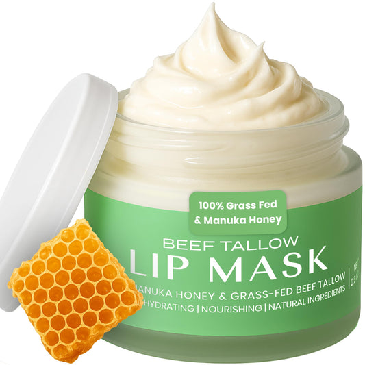 Body Restore Grass Fed Beef Tallow Lip Mask, with Manuka Honey – Christmas Stocking Stuffers, White Elephant, Hydrating Moisture, Travel Essentials, Self Care, Birthday Gifts for Women, Men – Bergamot