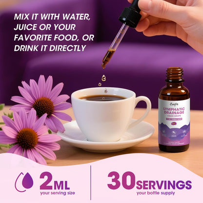 Lymphatic Drainage Drops Supplements for Immune, Lymph System Support, Cleanse & Detox, Liver Health with Echinacea,Elderberry,Cleavers Herb,Burdock, Calendula, Vegan, Non-GMO,Natural Flavor, 2 Fl Oz